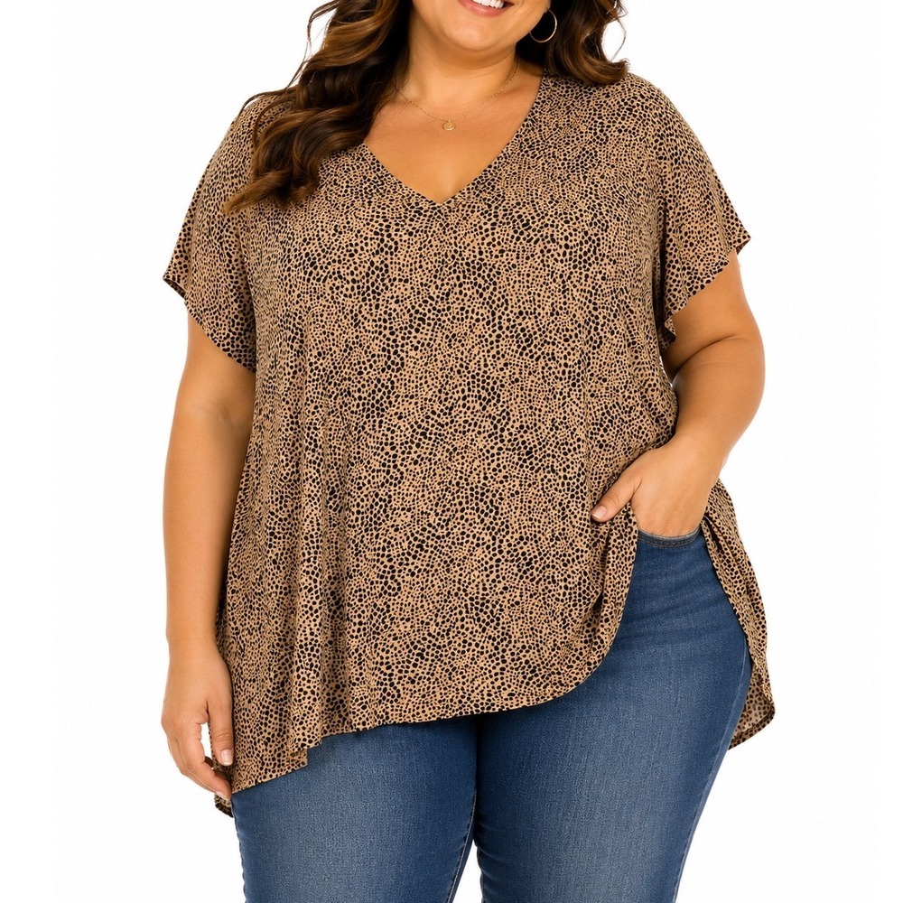 Old Navy Luxe Womens XXL Leopard Animal Print V-Neck Short Sleeve Tee Tan Black